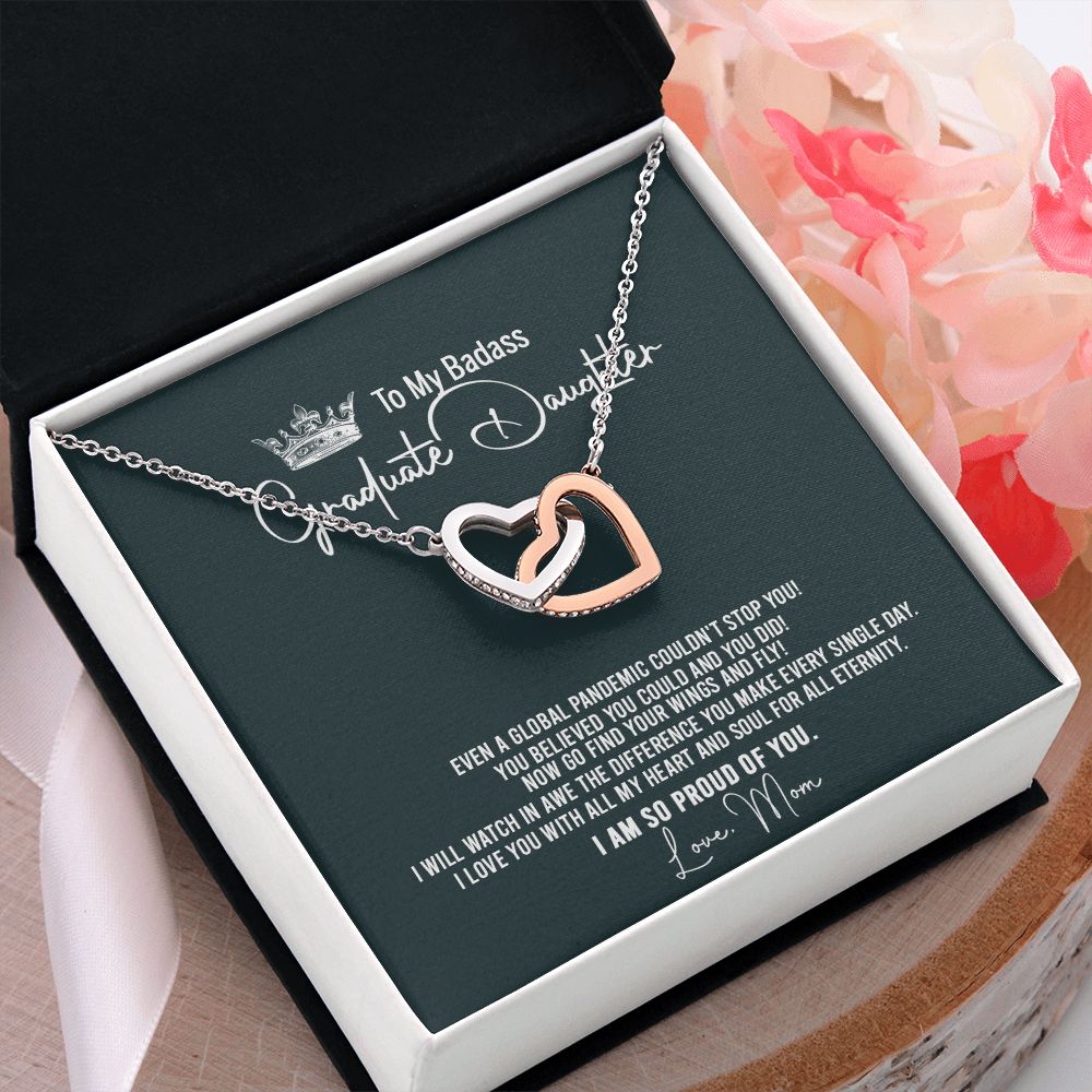 Badass Graduation Daughter Gift From Mom, Graduation Gift, Necklace Congrats Graduation Pendants Gift For Daughter, Daughter In law, Daughter Necklace From Mom Interlocking Hearts Necklace