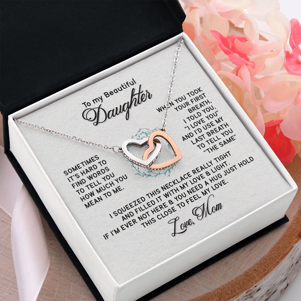 To My Beautiful Daughter Necklace from Mom, Mother to Daughter Gift, Gift for Daughter, Necklace for Daughter, Gift for Daughter from Mom, Daughter Gift from Mother 301 Interlocking Hearts Necklace