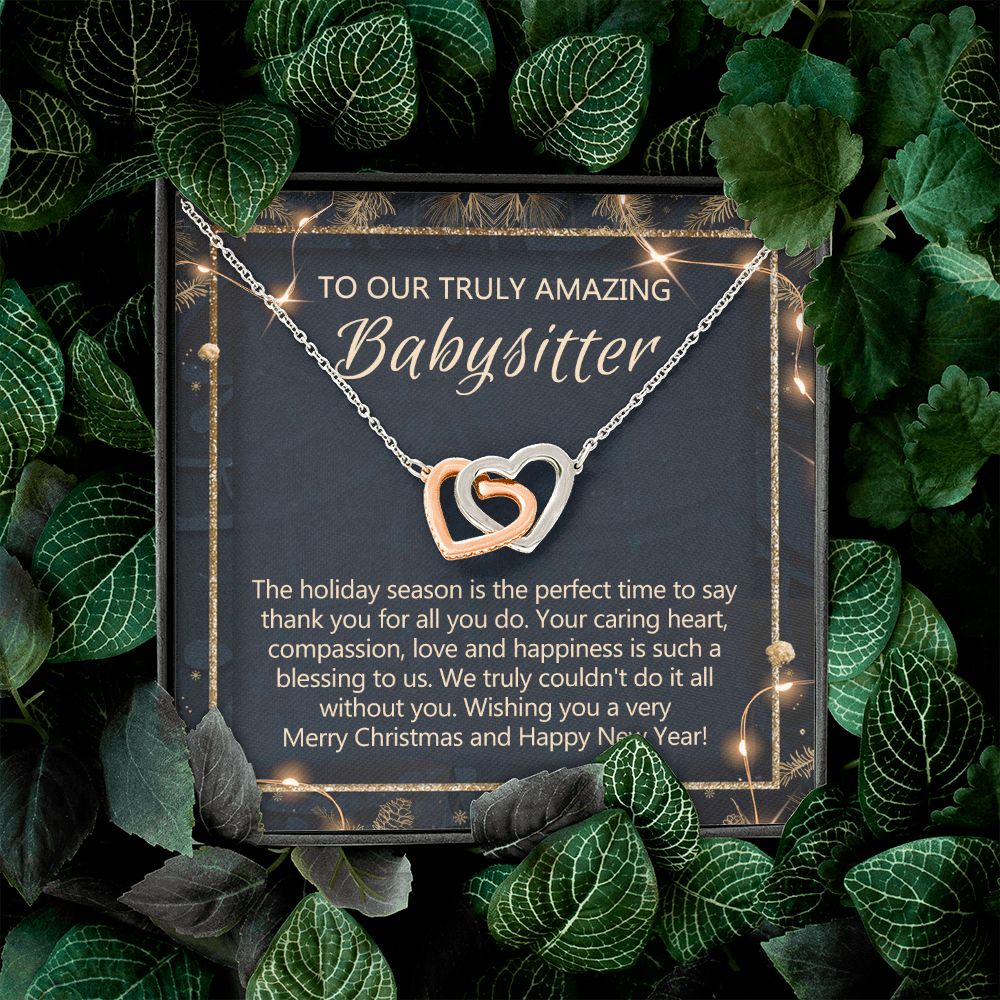 Babysitter Christmas Necklace Gift, Babysitter Gift, Christmas Babysitter Gift from Family, Merry Christmas Day Gift, Holiday Gift, Babysitter Necklace for Women 301 Interlocking Hearts Necklace