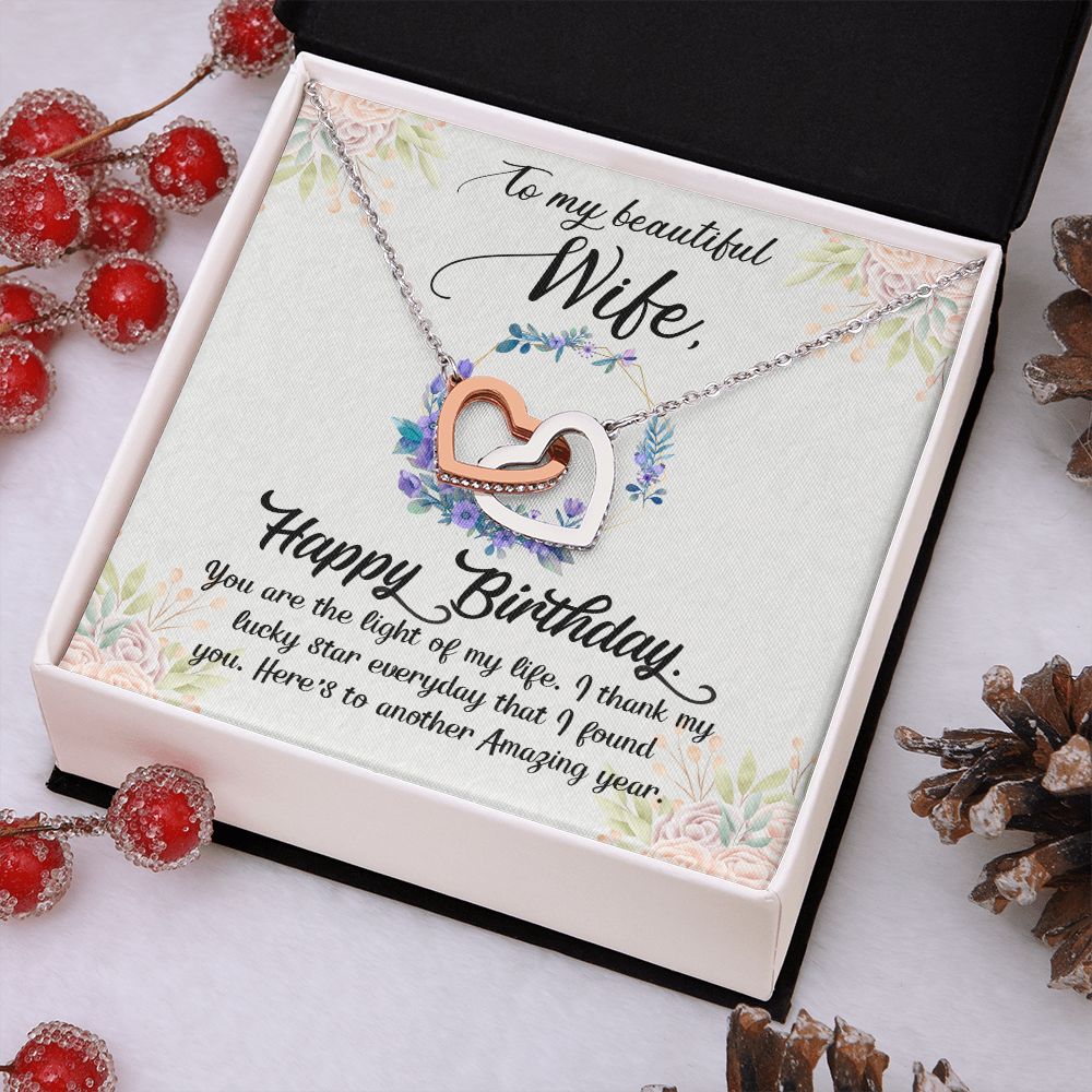 To My Beautiful Wife Necklace Interlocking Hearts Necklace Message Card and Box Gift Set for Girlfriend Women from Husband Boyfriend Couples Pendant Jewelry Valentines Day Anniversary Birthday
