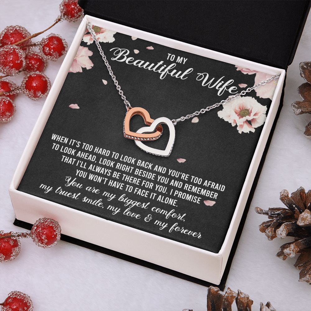 Interlocking Hearts Necklace Gifts For Wife Romantic, Wife Birthday Gift Ideas, To My Beautiful Wife Necklace, Necklace For Wife From Husband, Message Card and Gift Box
