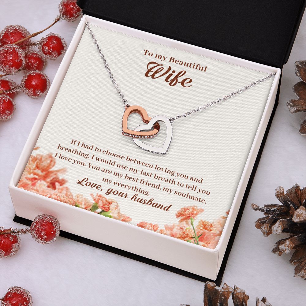 To My Wife Necklace from Husband Birthday Christmas Jewelry Gifts For My Wife with Message Card Box Personalized Gift Present Pendant for Future Wife Soulmate Girlfriend Interlocking Heart Necklace