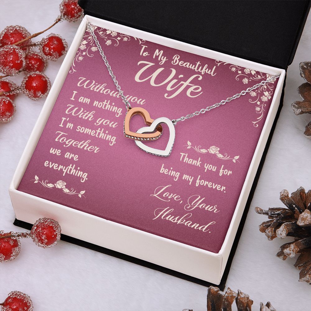 To My Beautiful Wife Necklace, Gift for Wife from Susband, Interlocking Hearts Neckalce Gift for Wife from Husband Necklace for Wife Luxury Jewelry Necklaces Styles On Birthday, Xmas, tyle Luxury Led Box