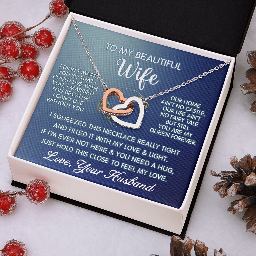 Gifts For Wife Romantic, Wife Birthday Gift Ideas, To My Beautiful Wife Necklace, Interlocking Hearts Necklace For Wife From Husband Jewelry Message Card and Gift Box