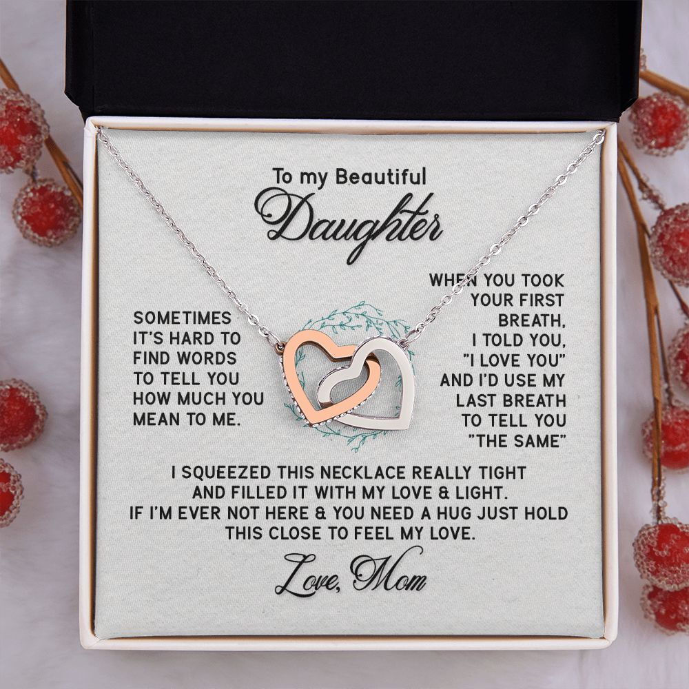To My Beautiful Daughter Necklace from Mom, Mother to Daughter Gift, Gift for Daughter, Necklace for Daughter, Gift for Daughter from Mom, Daughter Gift from Mother 301 Interlocking Hearts Necklace