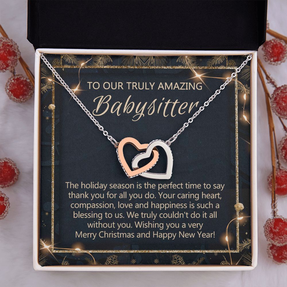 Babysitter Christmas Necklace Gift, Babysitter Gift, Christmas Babysitter Gift from Family, Merry Christmas Day Gift, Holiday Gift, Babysitter Necklace for Women 301 Interlocking Hearts Necklace