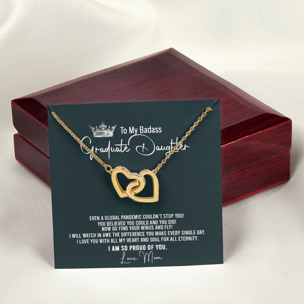 Badass Graduation Daughter Gift From Mom, Graduation Gift, Necklace Congrats Graduation Pendants Gift For Daughter, Daughter In law, Daughter Necklace From Mom Interlocking Hearts Necklace