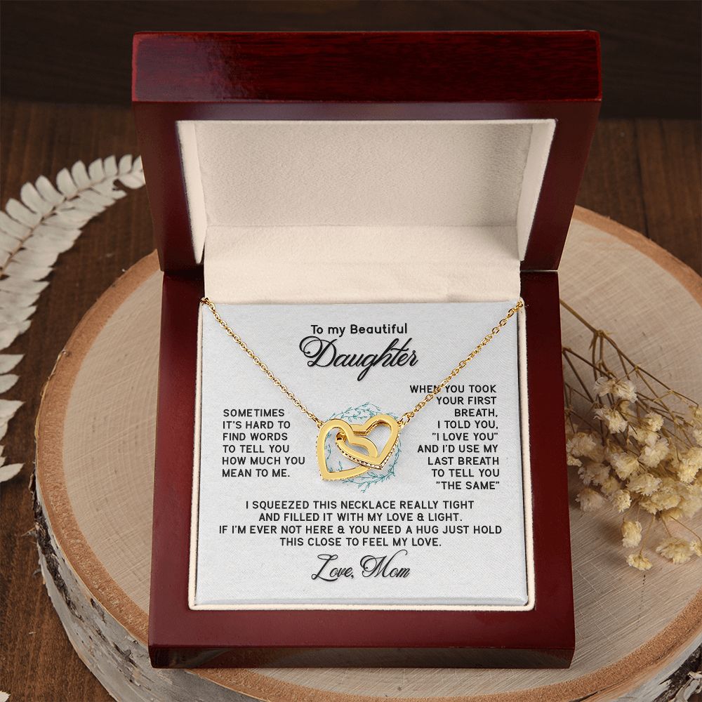 To My Beautiful Daughter Necklace from Mom, Mother to Daughter Gift, Gift for Daughter, Necklace for Daughter, Gift for Daughter from Mom, Daughter Gift from Mother 301 Interlocking Hearts Necklace