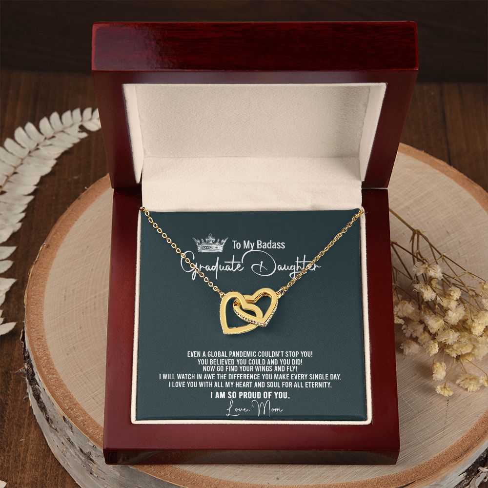 Badass Graduation Daughter Gift From Mom, Graduation Gift, Necklace Congrats Graduation Pendants Gift For Daughter, Daughter In law, Daughter Necklace From Mom Interlocking Hearts Necklace