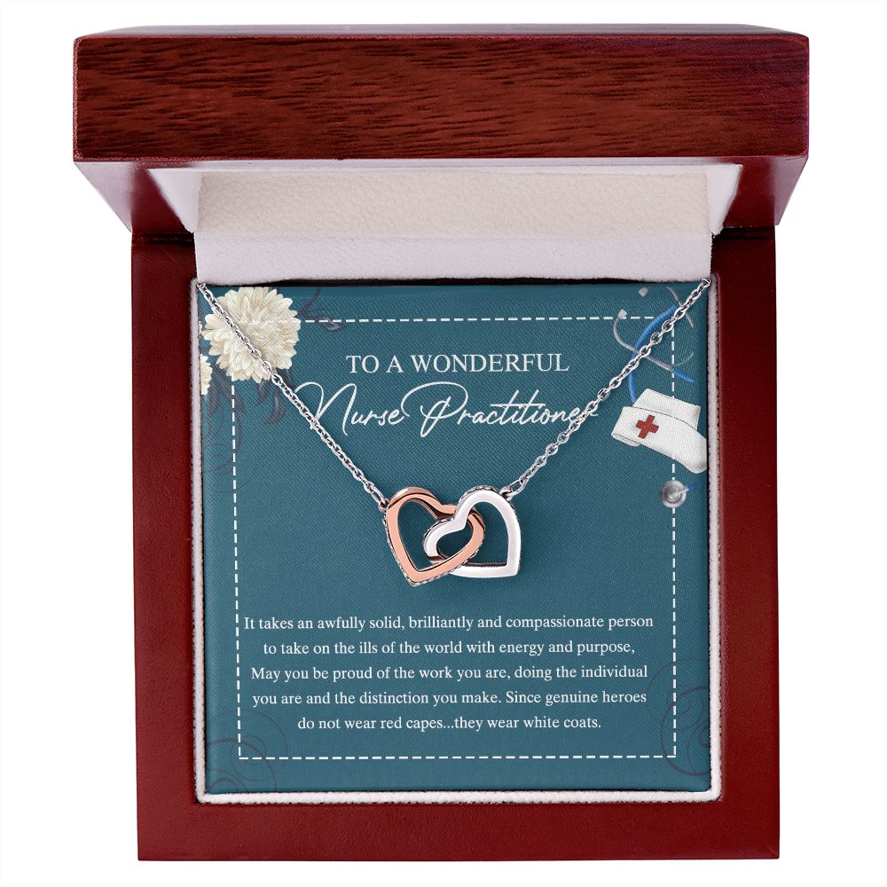 To My Nurse Practitioner Necklace with Box Message Card, Gift For Nurse Jewelry Congrats Graduation Pendants Gift For Daughter, Granddaughter, Niece, Sister Interlocking Hearts Necklace
