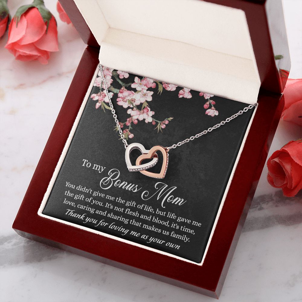 To My Bonus Mom Necklace, Gifts for Step Mom, Bonus Mom Necklace from Bonus Daughter Son, Necklaces for Women, Mothers Day Gift for Stepmom, Mother in Law Gift from Daughter in Law Interlocking Hearts Necklace
