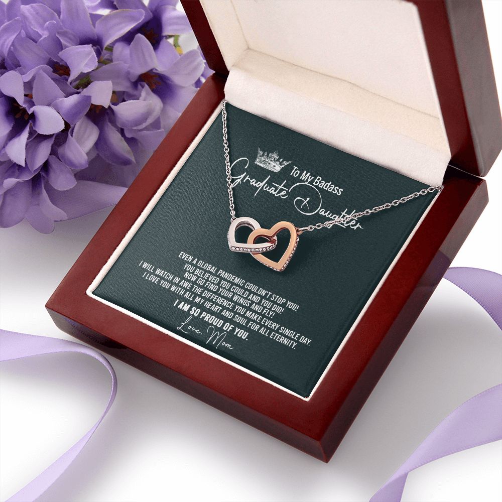 Badass Graduation Daughter Gift From Mom, Graduation Gift, Necklace Congrats Graduation Pendants Gift For Daughter, Daughter In law, Daughter Necklace From Mom Interlocking Hearts Necklace