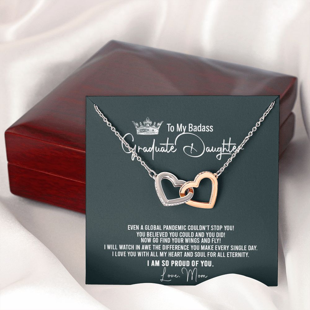 Badass Graduation Daughter Gift From Mom, Graduation Gift, Necklace Congrats Graduation Pendants Gift For Daughter, Daughter In law, Daughter Necklace From Mom Interlocking Hearts Necklace