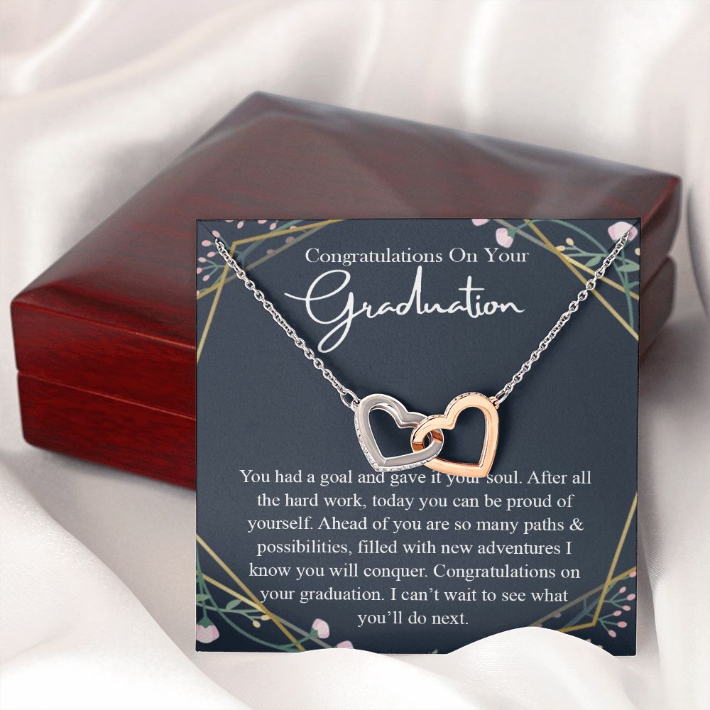 Graduation Gift For Her Necklace High School Graduation Gift, Congrats Graduation Pendants Gift For Daughter, Granddaughter, Niece, Sister Interlocking Hearts Necklace