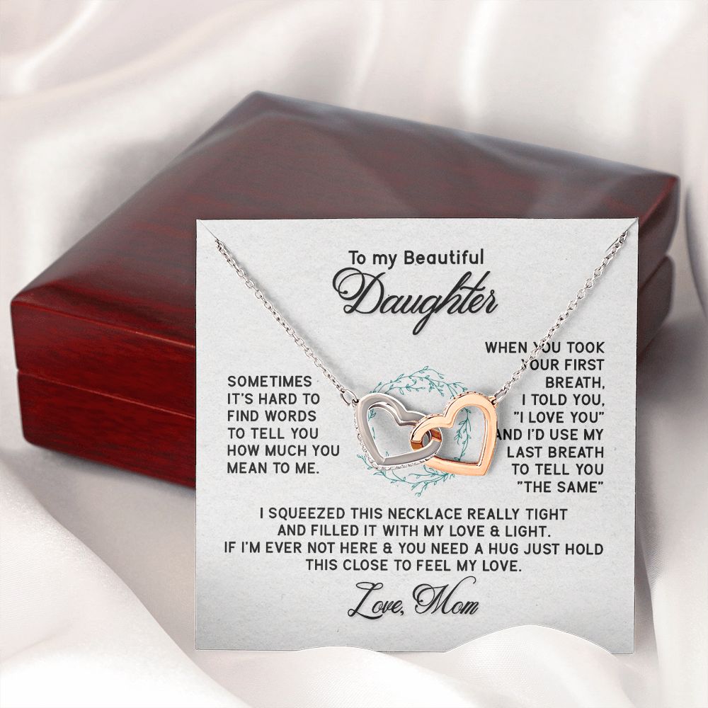 To My Beautiful Daughter Necklace from Mom, Mother to Daughter Gift, Gift for Daughter, Necklace for Daughter, Gift for Daughter from Mom, Daughter Gift from Mother 301 Interlocking Hearts Necklace