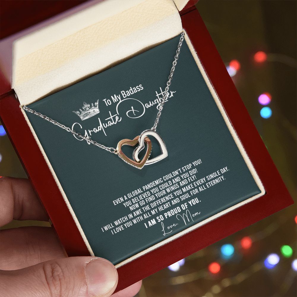 Badass Graduation Daughter Gift From Mom, Graduation Gift, Necklace Congrats Graduation Pendants Gift For Daughter, Daughter In law, Daughter Necklace From Mom Interlocking Hearts Necklace