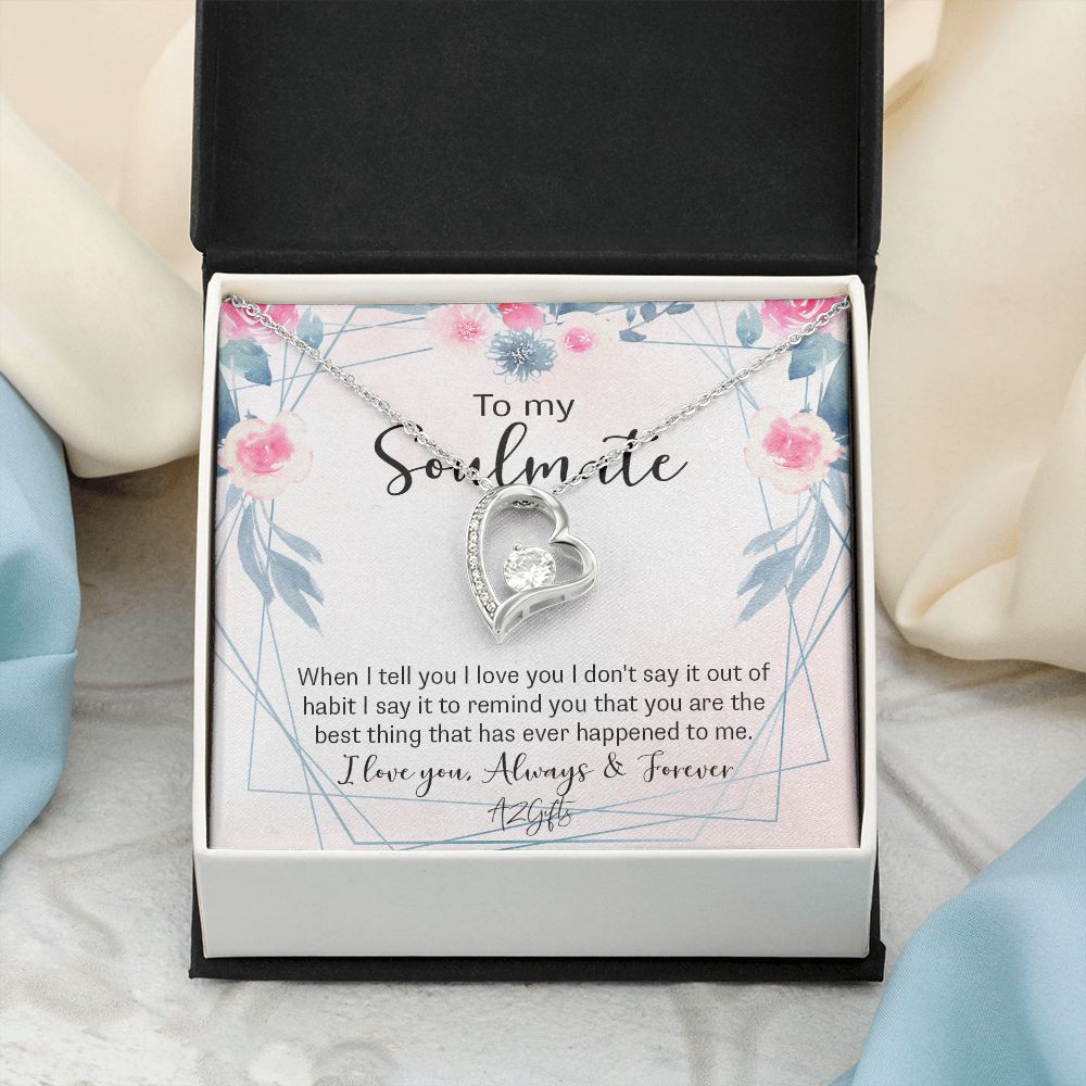 To My Soulmate Necklace for Women Birthday Christmas Jewelry Gifts For My Wife with Message Card Box Personalized Gift Present Pendant for Future Wife Soulmate Girlfriend Love Forever Love Necklace