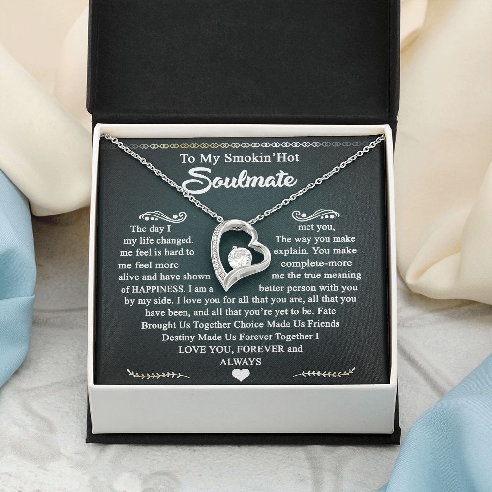 To My Smokin Hot Soulmate Necklace - Wife Gifts From Husband To My Wife Necklace, Gift for Her Romantic, Girlfriend Gifts Necklace for Wife from Men Includes Message Card and Gift Box 3 Forever Love Necklace