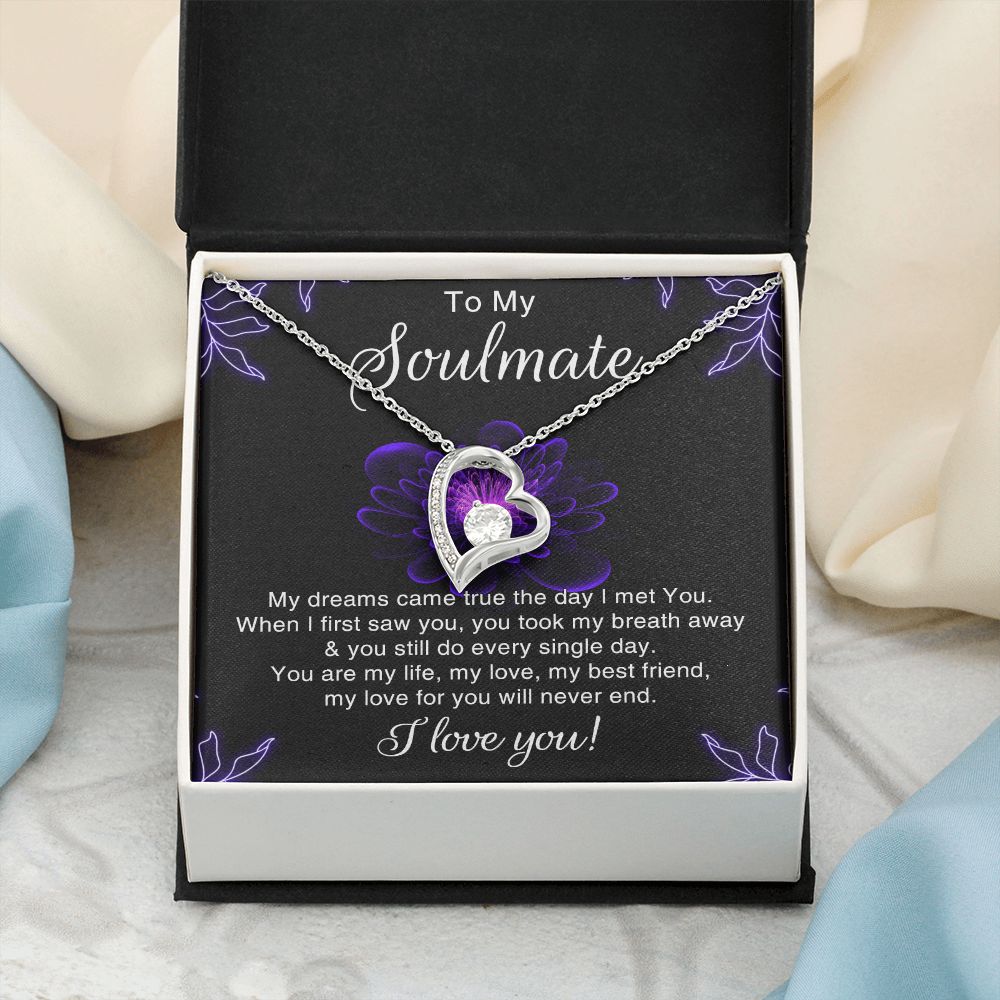 To My Soulmate Necklace for Women Birthday Christmas Jewelry Gifts For My Wife with Message Card Box Personalized Gift Present Pendant for Future Wife Soulmate Girlfriend Love 7 Forever Love Necklace