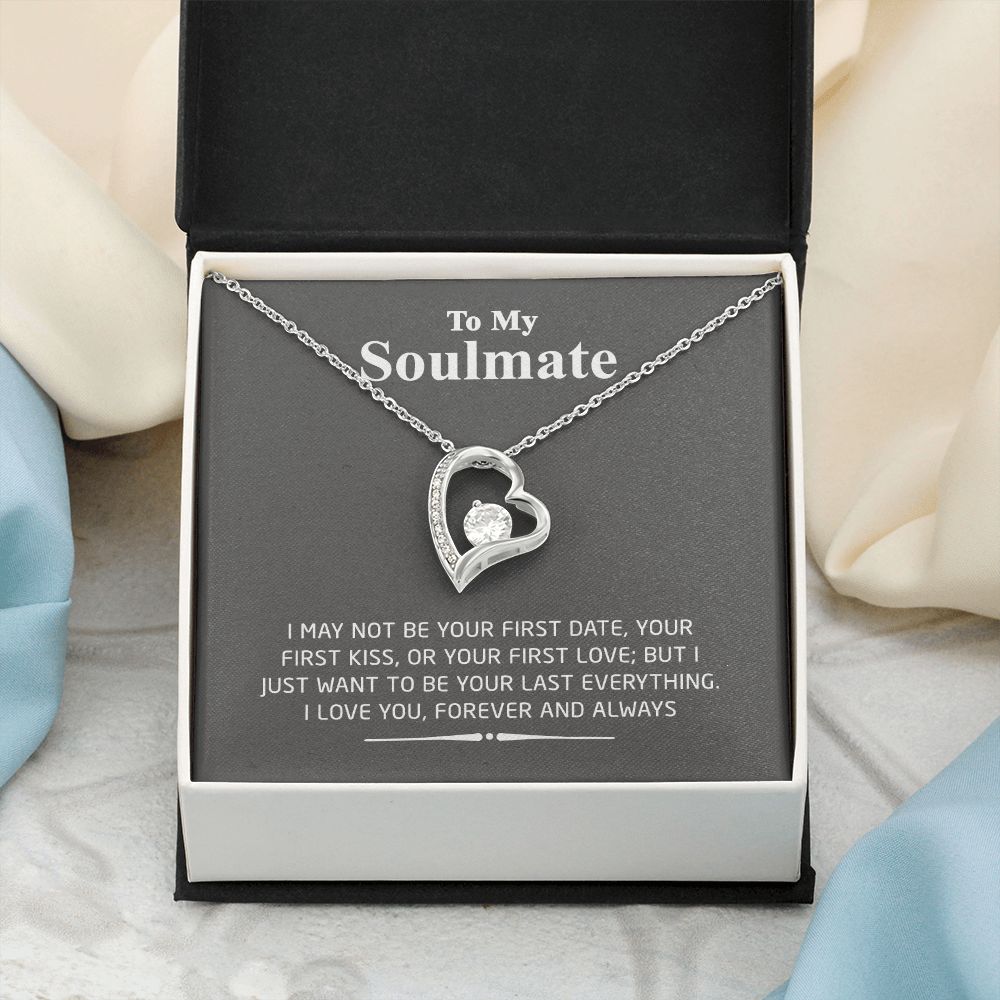 To My Soulmate Necklace for Women Birthday Valentines Day Jewelry Gifts For My Wife with Message Card Box Personalized Gift Present Pendant for Future Wife Soulmate Girlfriend Love 2 Forever Love Necklace
