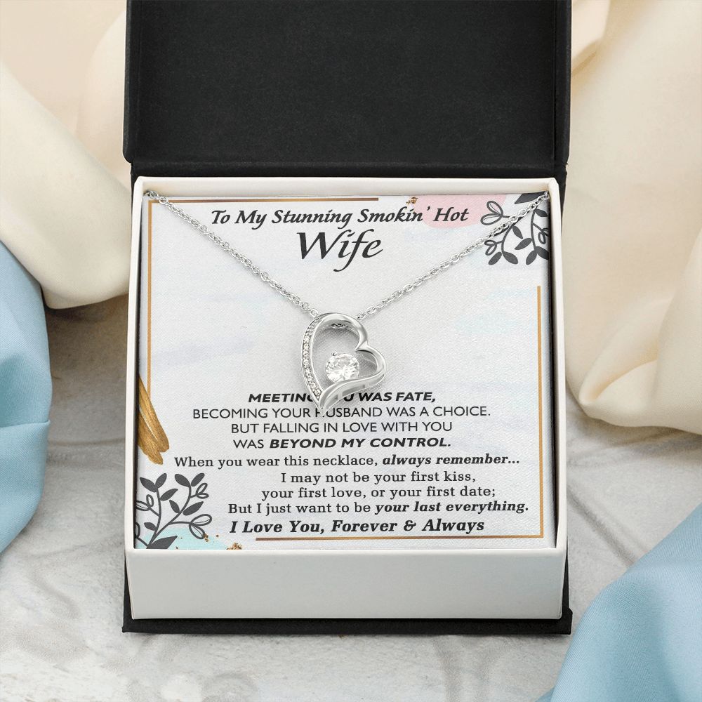 To My Smokin Hot Wife Necklace, Wedding Anniversary Jewelry For Women, Necklace For Wife from Husband, Gifts For Wife Birthday Gifts Necklace, Jewelry With Message Card In A Gift Box Forever Love Necklace