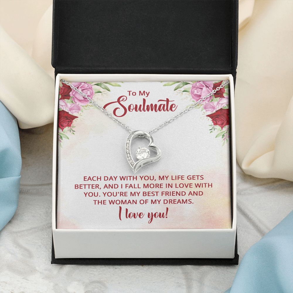 To My Soulmate Necklace for Women Birthday Christmas Jewelry Gifts For My Wife with Message Card Box Personalized Gift Present Pendant for Future Wife Soulmate Girlfriend Love 11 Forever Love Necklace