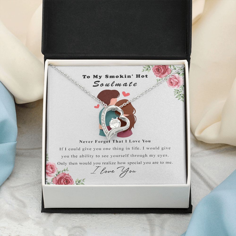 To My Smokin Hot Soulmate Necklace - Wife Gifts From Husband To My Wife Necklace, Gift for Her Romantic, Girlfriend Gifts Necklace for Wife from Men Includes Message Card and Gift Box Forever Love Necklace