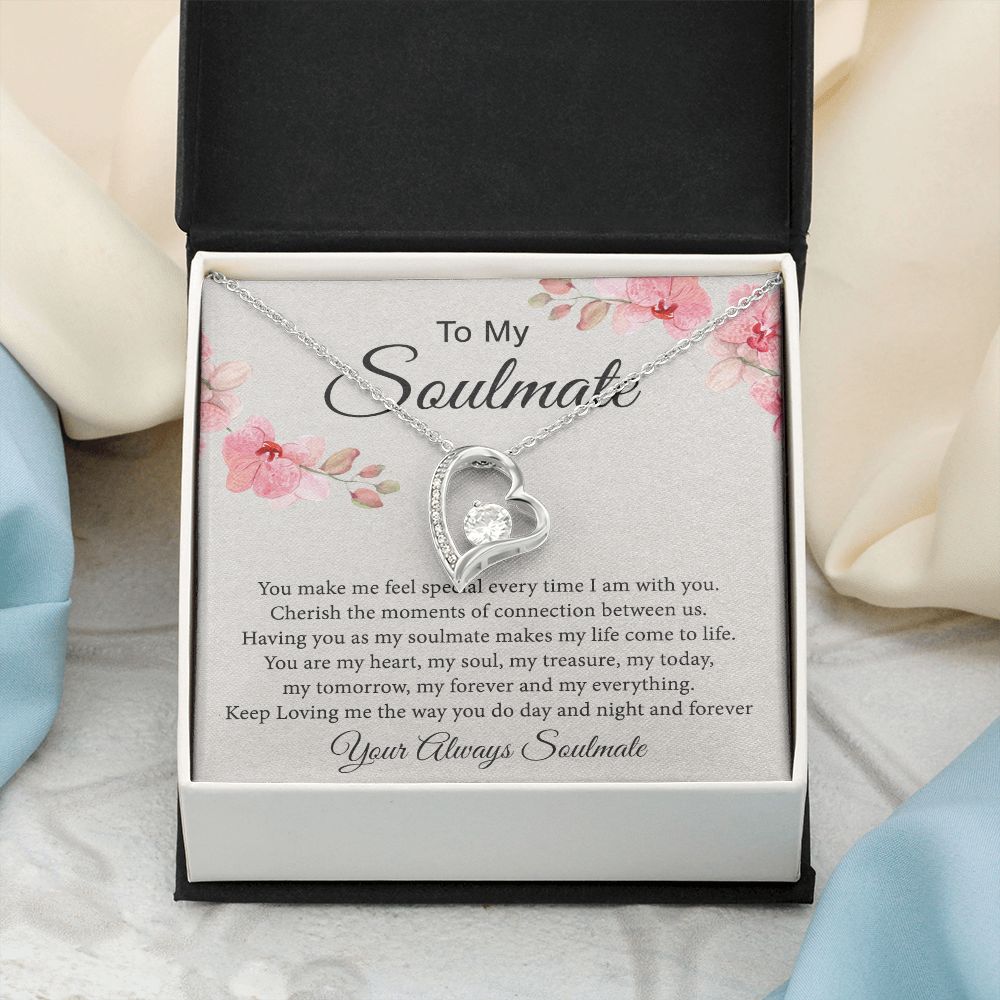To My Soulmate Necklace for Women Birthday Christmas Jewelry Gifts For My Wife with Message Card Box Personalized Gift Present Pendant for Future Wife Soulmate Girlfriend Love 27 Forever Love Necklace