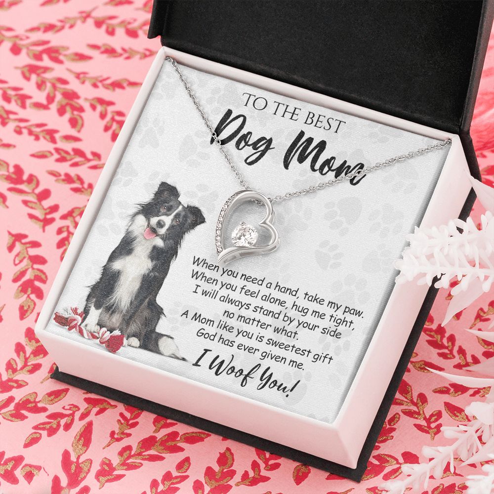 To The Best Border Collie Dog Mom Knot Necklace Mother's Day Gift , I Woof You Quote Gift Card, Message Card Jewelry For Dog Lovers, Necklace For Mom Forever Love Necklace
