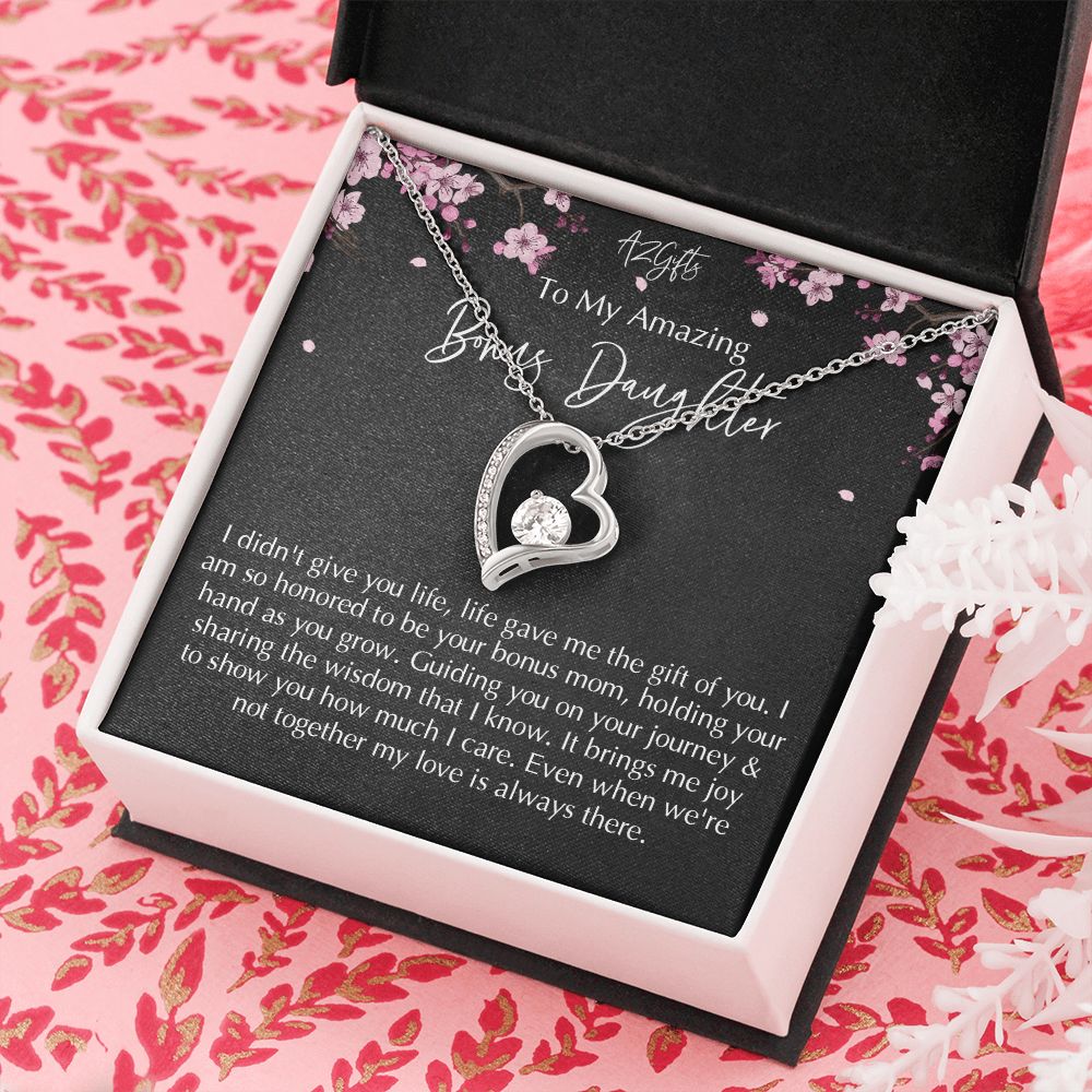 Bonus Daughter Gifts From Stepdad, Step Daughter Gifts From Stepmom, Stepdaughter Gifts From Stepdad, Father Stepdaughter Necklace, To My Bonus Daughter Necklaces, Christmas Gifts For Bonus D Forever Love Necklace
