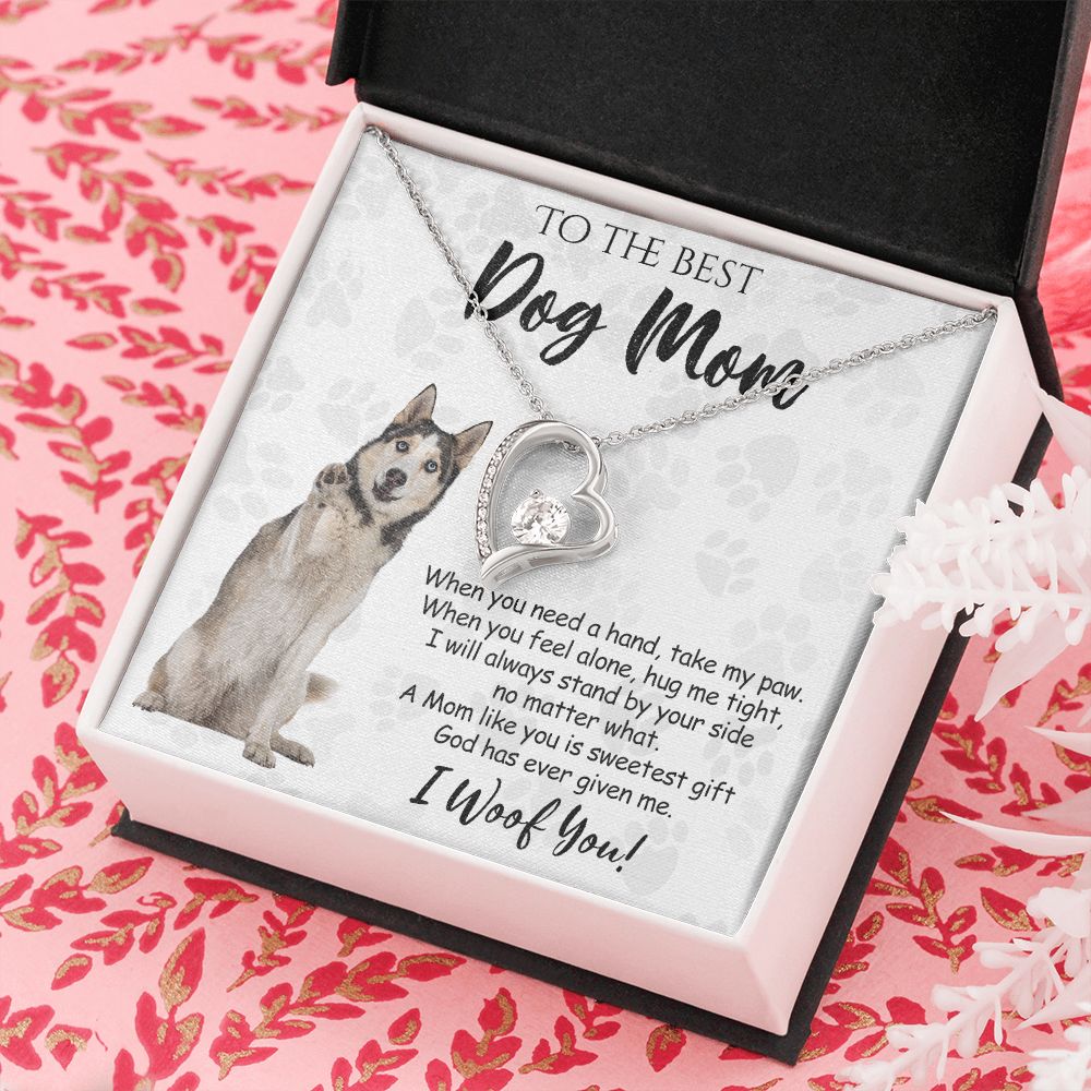 To The Best Husky Dog Mom Knot Necklace Mother's Day Gift , I Woof You Quote Gift Card, Message Card Jewelry For Dog Lovers, Necklace For Mom Forever Love Necklace