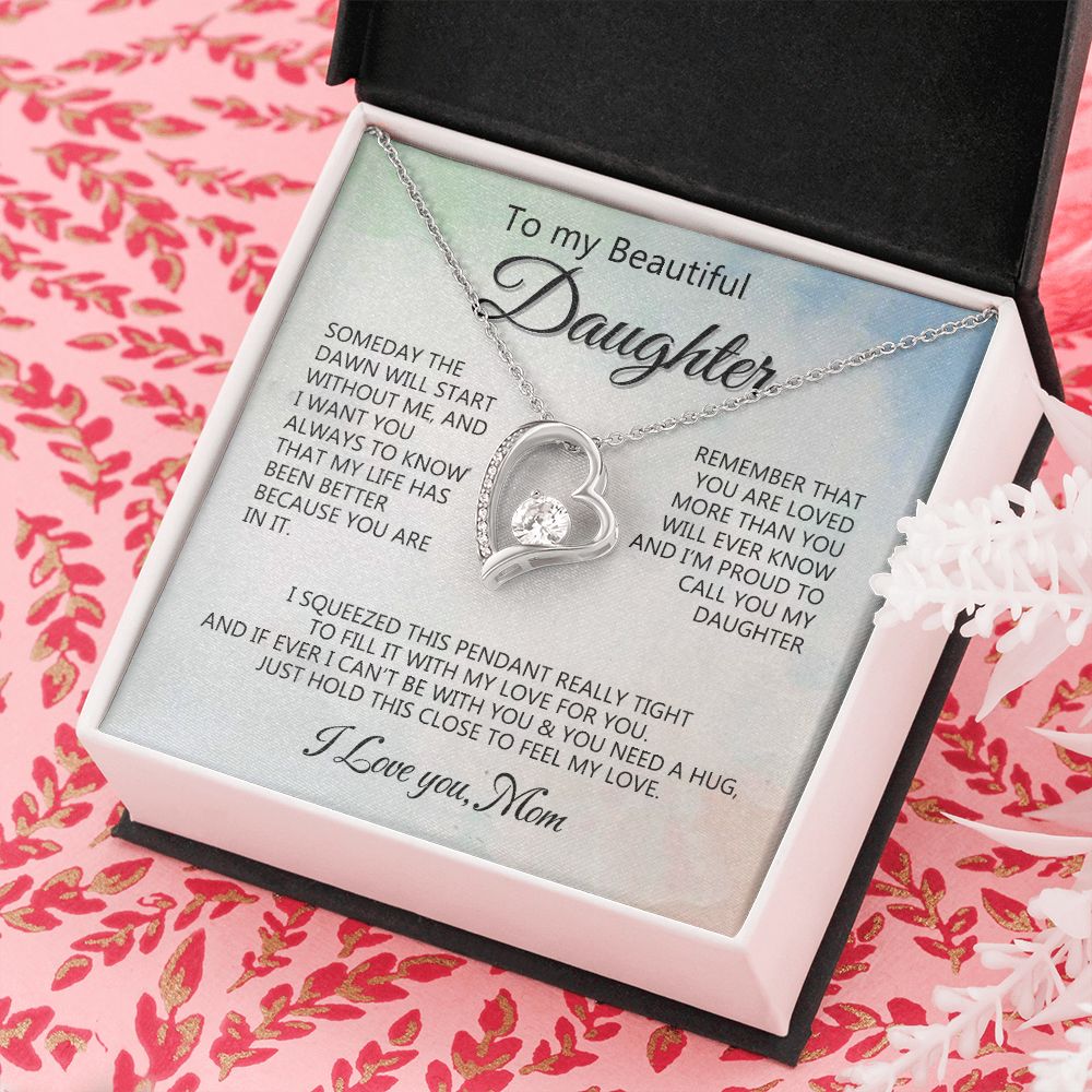 Jewelry Pendant Present for Daughter, To My Daughter Gift Necklace from Mom, Mother Daughter Gift Ideas, Birthday Christmas Gift Graduation Gifts for Daughters, Mother and Daughter Necklace 14 Forever Love Necklace
