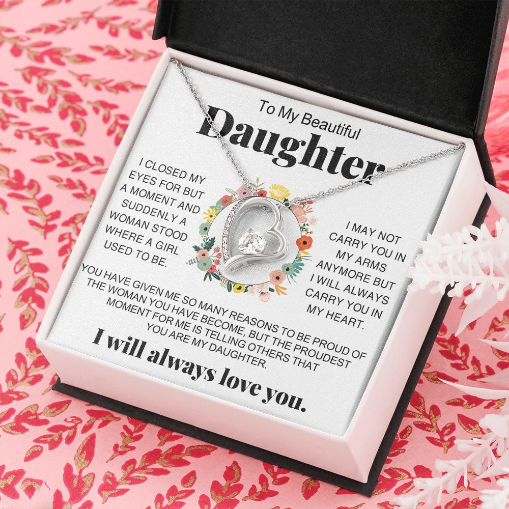 Jewelry Pendant Present for Daughter, To My Daughter Gift Necklace from Mom, Mother Daughter Gift Ideas, Birthday Christmas Gift Graduation Gifts for Daughters, Mother and Daughter Necklace 16 Forever Love Necklace