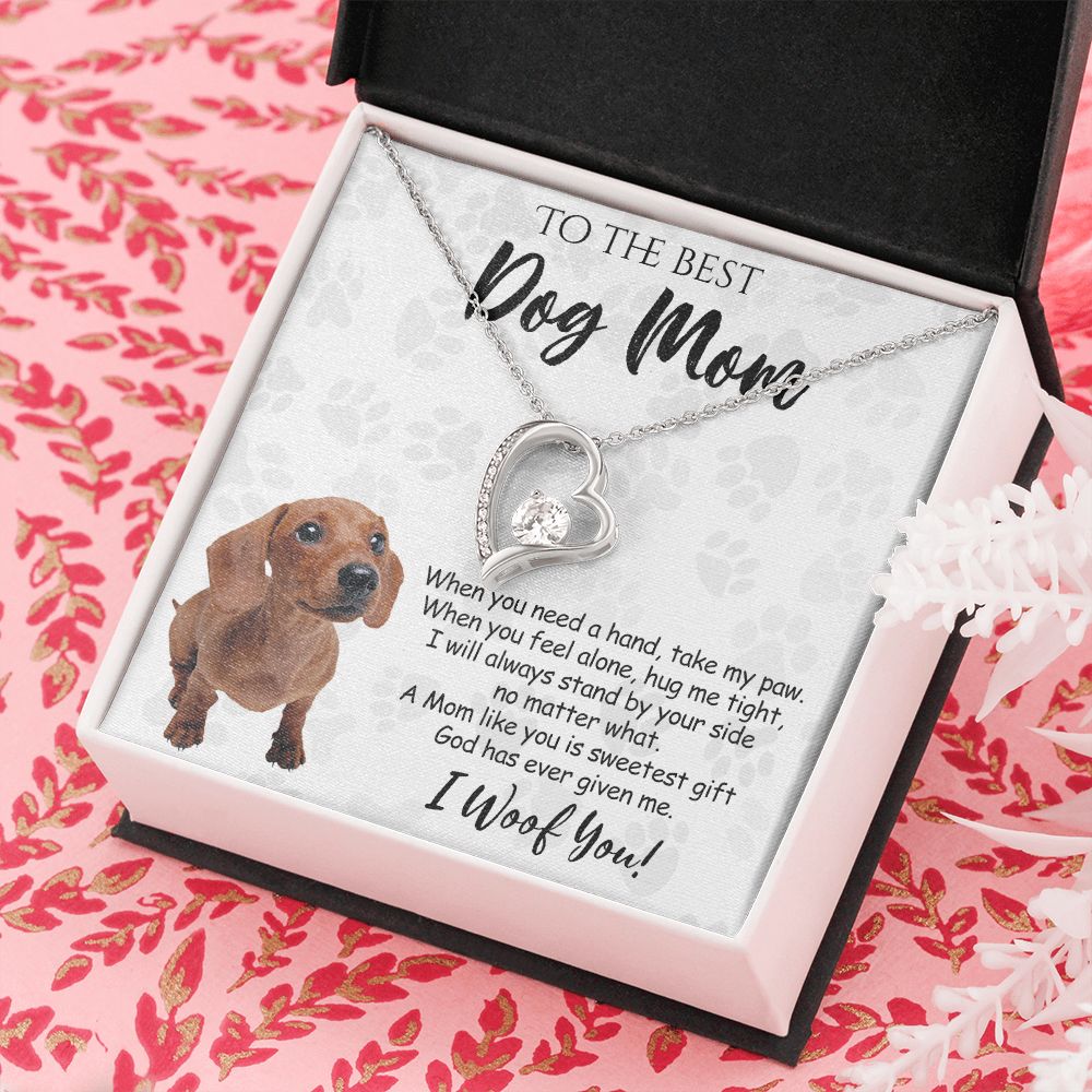 To The Best Dachshund Dog Mom Knot Necklace Mother's Day Gift , I Woof You Quote Gift Card, Message Card Jewelry For Dog Lovers, Necklace For Mom Forever Love Necklace