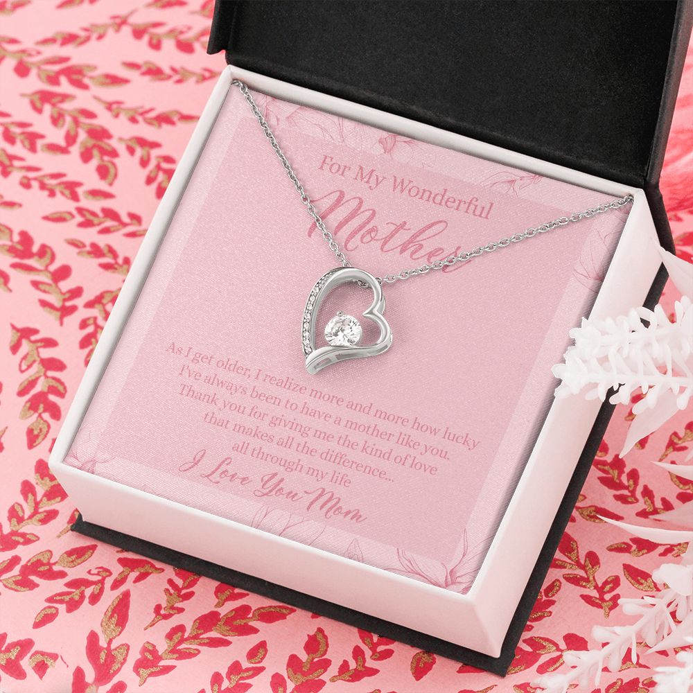 To My Wonderful Mother Necklace Message Card, Gift Box for Mom Birthday Gift From Daughter Mothers Day Necklace for Mom Gift From Daughter Mom Gifts For Wedding Mom Thank You Gift For Mom Forever Love Necklace