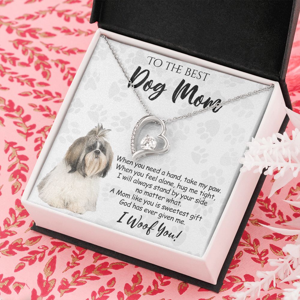 To The Best Shih Tzu Dog Mom Knot Necklace Mother's Day Gift , I Woof You Quote Gift Card, Message Card Jewelry For Dog Lovers, Necklace For Mom Forever Love Necklace