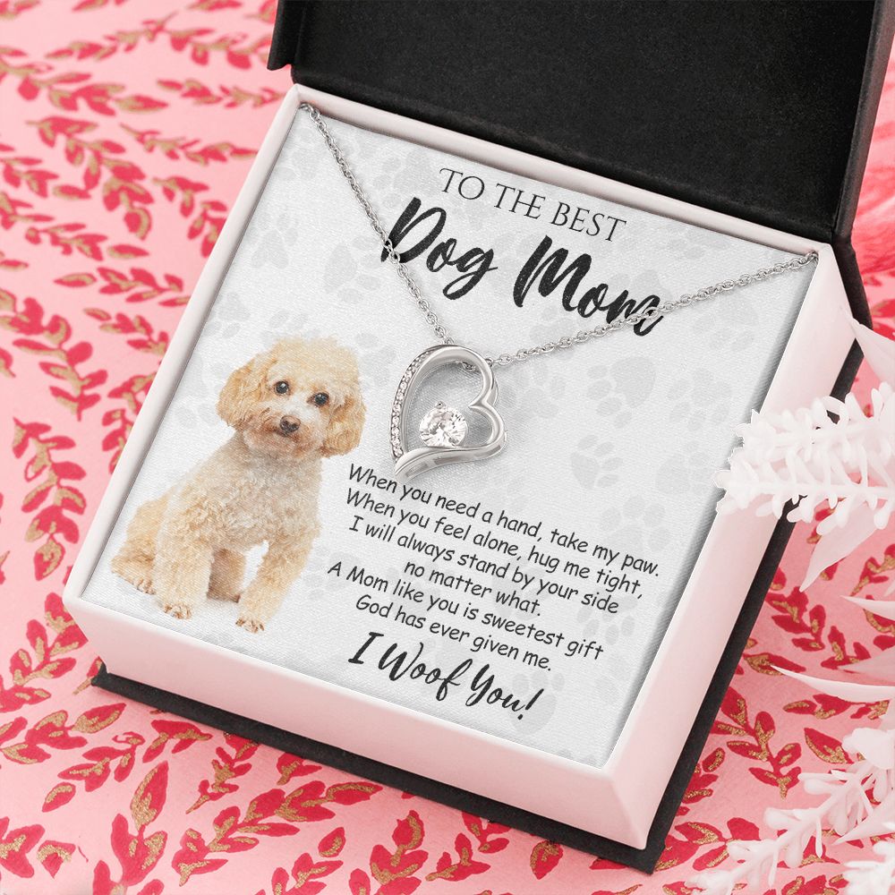To The Best Poodle Dog Mom Knot Necklace Mother's Day Gift , I Woof You Quote Gift Card, Message Card Jewelry For Dog Lovers, Necklace For Mom Forever Love Necklace
