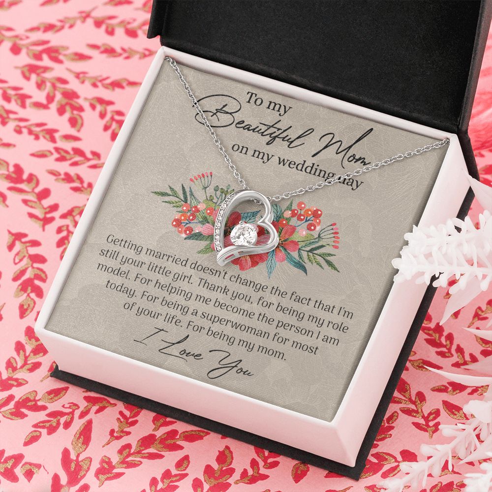 Mom Wedding Gift from Bride, Gift for Mom on Wedding Day, Mother of the Bride Necklace, Wedding Gift for Mom, Bride to Mom Gift Forever Love Necklace