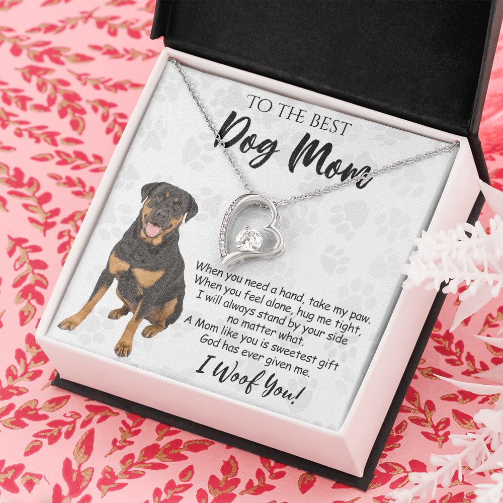To The Best Rottweiler Dog Mom Knot Necklace Mother's Day Gift , I Woof You Quote Gift Card, Message Card Jewelry For Dog Lovers, Necklace For Mom Forever Love Necklace