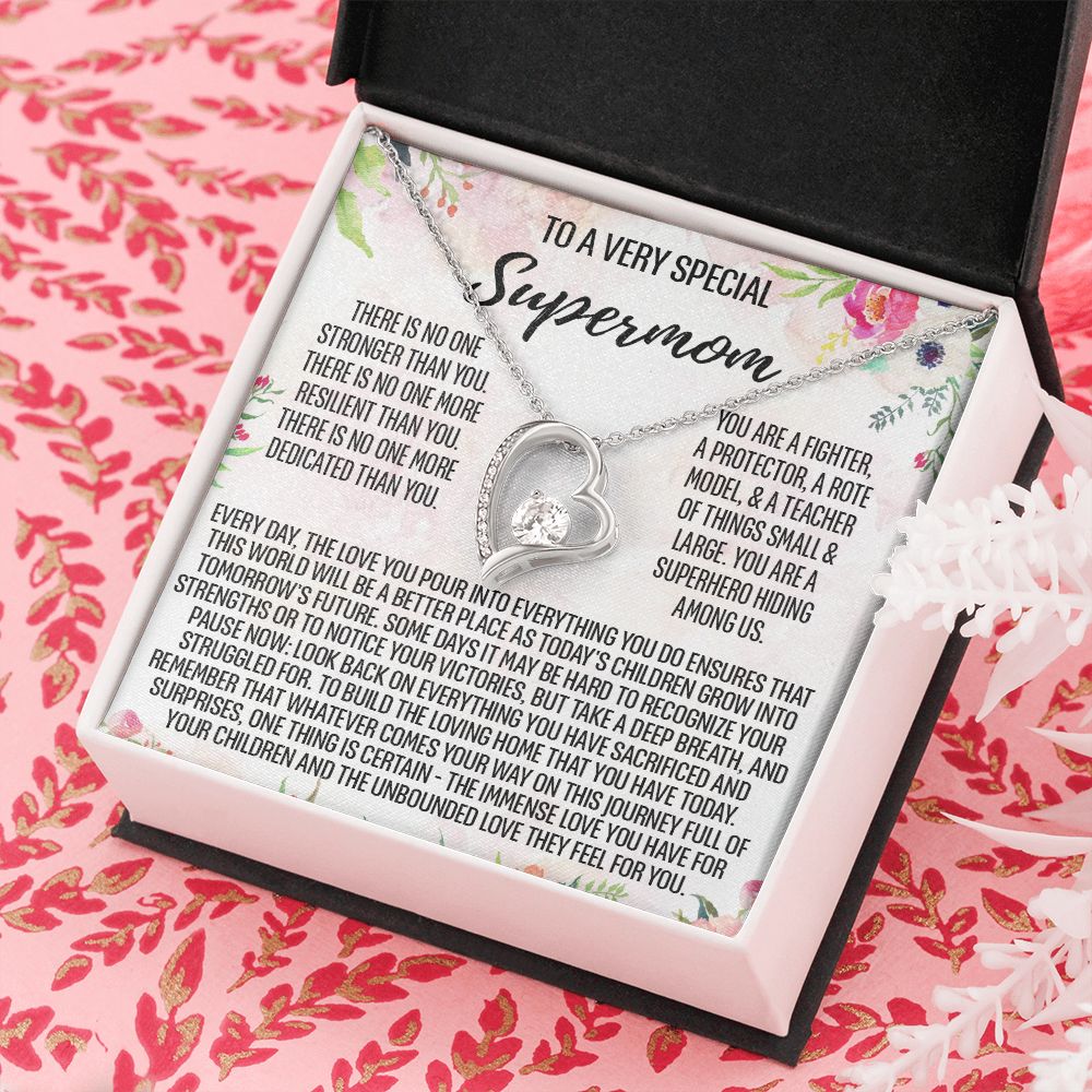 To Supermom Mom Necklace Gift for Single Mother Necklace Holiday, Christmas, Birthday Present for Single Mother, Super Mom, Mother's Day Gift Mom Jewelry for Women 301 Forever Love Necklace