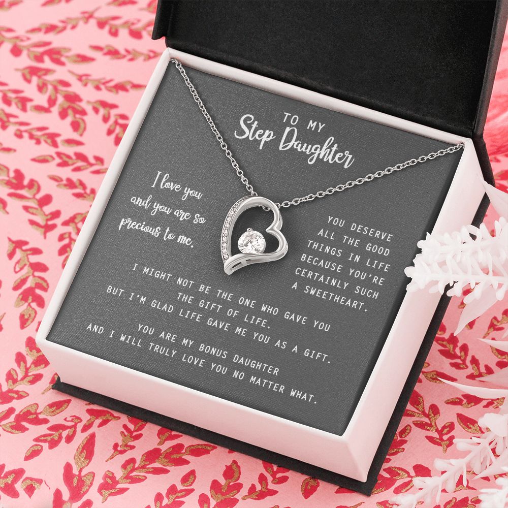 to My Step Daughter Necklace from Stepdad Bonus Daughters Birthday Xmas Congrats (1) Forever Love Necklace
