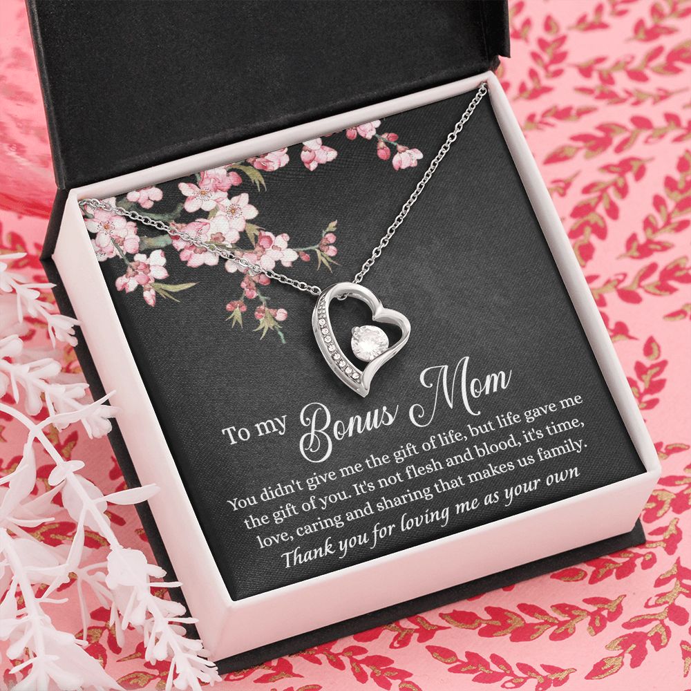 To My Bonus Mom Necklace, Gifts for Step Mom, Bonus Mom Necklace from Bonus Daughter Son, Necklaces for Women, Mothers Day Gift for Stepmom, Mother in Law Gift from Daughter in Law Forever Love Necklace