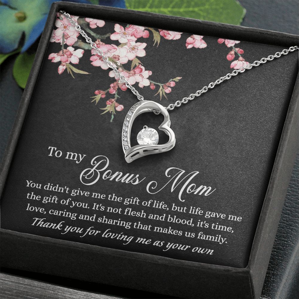 To My Bonus Mom Necklace, Gifts for Step Mom, Bonus Mom Necklace from Bonus Daughter Son, Necklaces for Women, Mothers Day Gift for Stepmom, Mother in Law Gift from Daughter in Law Forever Love Necklace