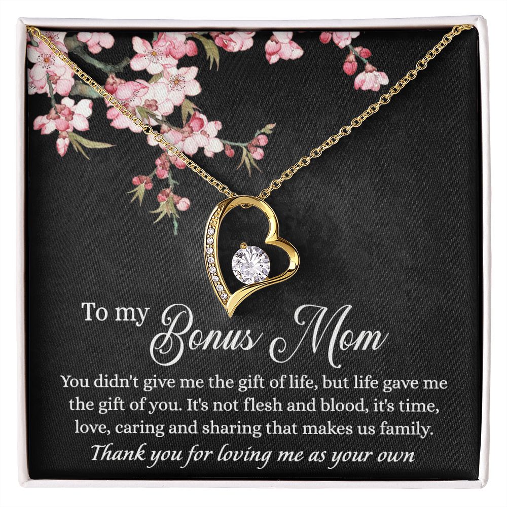 To My Bonus Mom Necklace, Gifts for Step Mom, Bonus Mom Necklace from Bonus Daughter Son, Necklaces for Women, Mothers Day Gift for Stepmom, Mother in Law Gift from Daughter in Law Forever Love Necklace