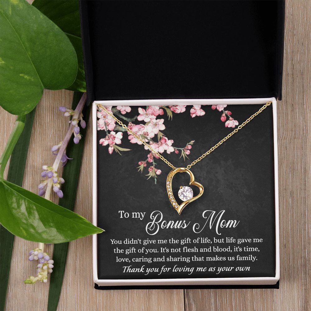 To My Bonus Mom Necklace, Gifts for Step Mom, Bonus Mom Necklace from Bonus Daughter Son, Necklaces for Women, Mothers Day Gift for Stepmom, Mother in Law Gift from Daughter in Law Forever Love Necklace