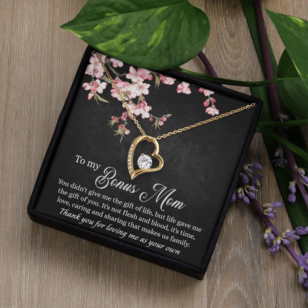 To My Bonus Mom Necklace, Gifts for Step Mom, Bonus Mom Necklace from Bonus Daughter Son, Necklaces for Women, Mothers Day Gift for Stepmom, Mother in Law Gift from Daughter in Law Forever Love Necklace