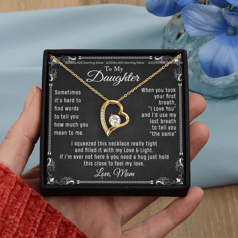 To My Daughter Necklace From Mom - Necklaces For Daughter From Mom, Mother Daughter Necklace, Gifts For Daughters From Mothers, Jewelry Gift For Badass Daughter On Birthday, Christmas, Graduation Forever Love Necklace