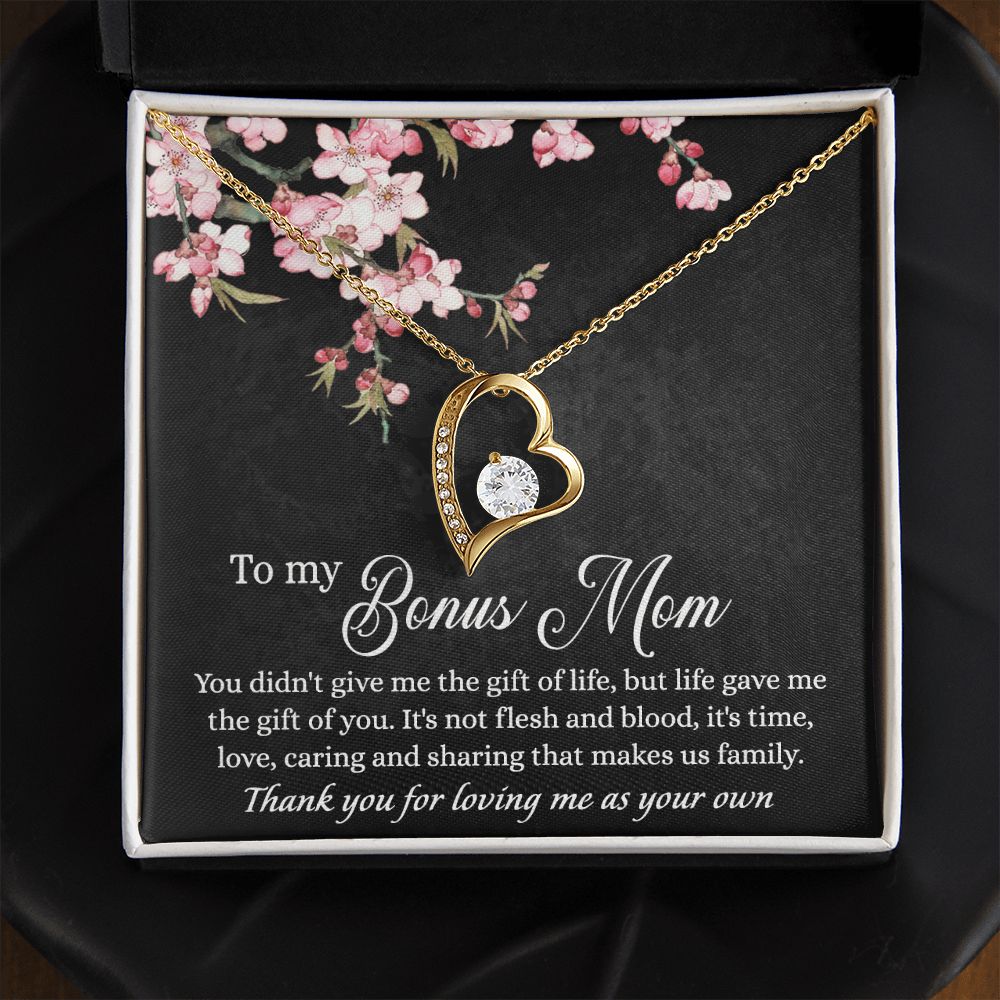 To My Bonus Mom Necklace, Gifts for Step Mom, Bonus Mom Necklace from Bonus Daughter Son, Necklaces for Women, Mothers Day Gift for Stepmom, Mother in Law Gift from Daughter in Law Forever Love Necklace