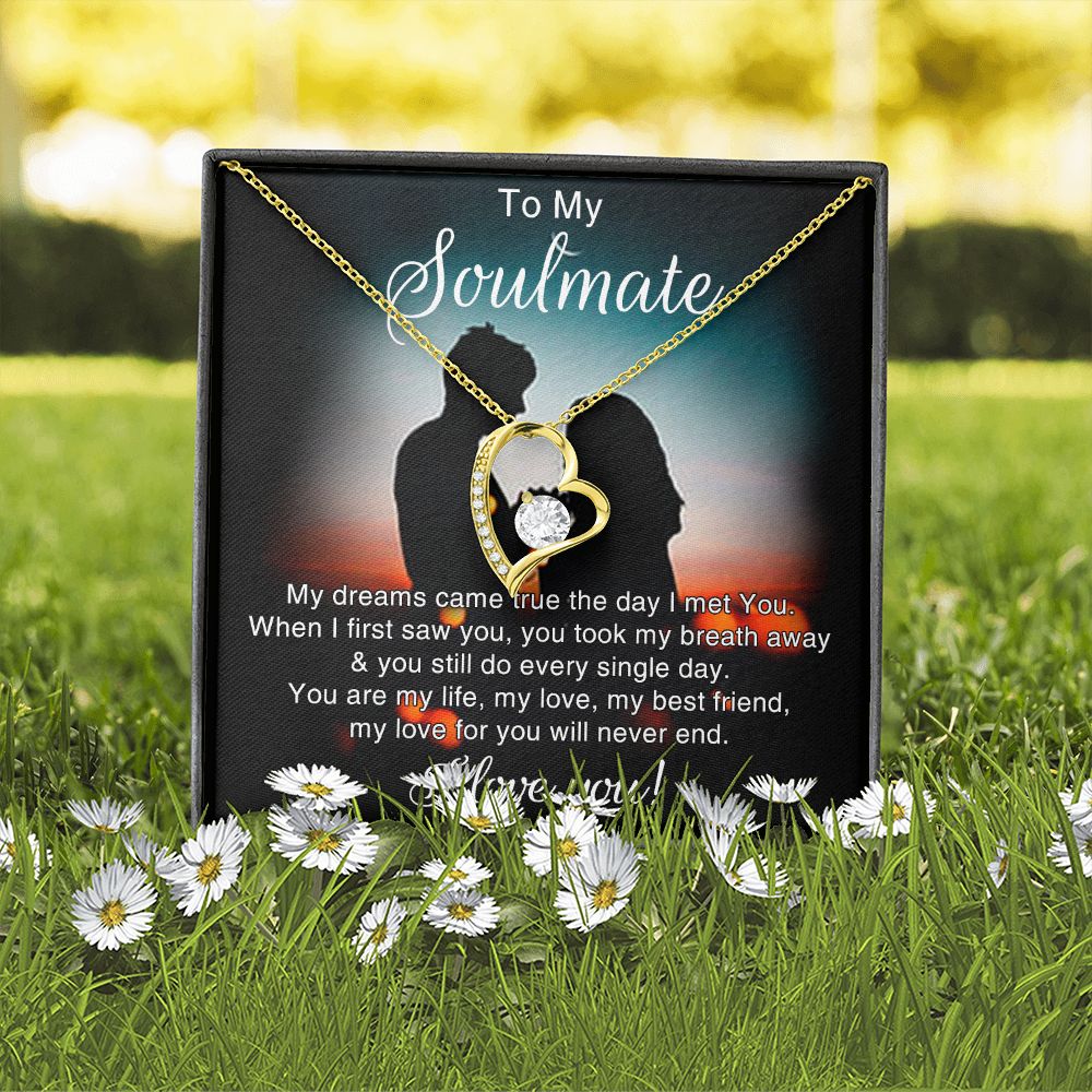 To My Soulmate Necklace for Women Birthday Christmas Jewelry Gifts For My Wife with Message Card Box Personalized Gift Present Pendant for Future Wife Soulmate Girlfriend Love 4 Forever Love Necklace