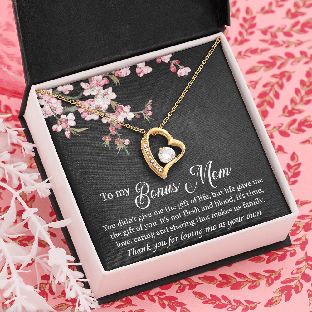To My Bonus Mom Necklace, Gifts for Step Mom, Bonus Mom Necklace from Bonus Daughter Son, Necklaces for Women, Mothers Day Gift for Stepmom, Mother in Law Gift from Daughter in Law Forever Love Necklace